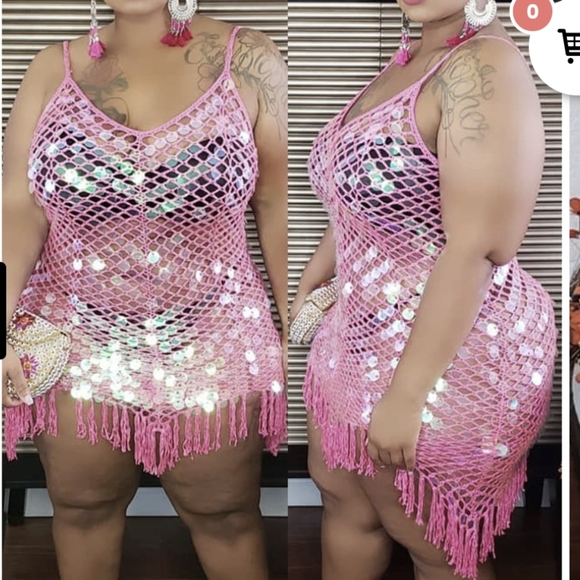 🚫SOLD Fishnet Sequin Sheer Fringe Dress - Picture 3 of 4